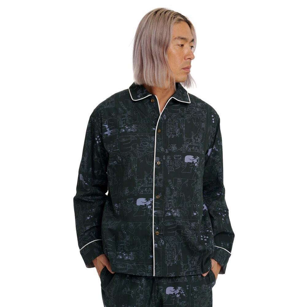 Brain Dead Hedgehog Pajama Top Forest‎ Green Mens Size XXL